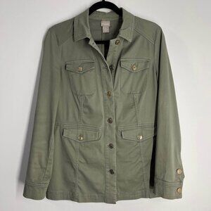 Elevated Basic Sateen Utility Classic Comfy Chico's Olive Green Jacket [size 0]